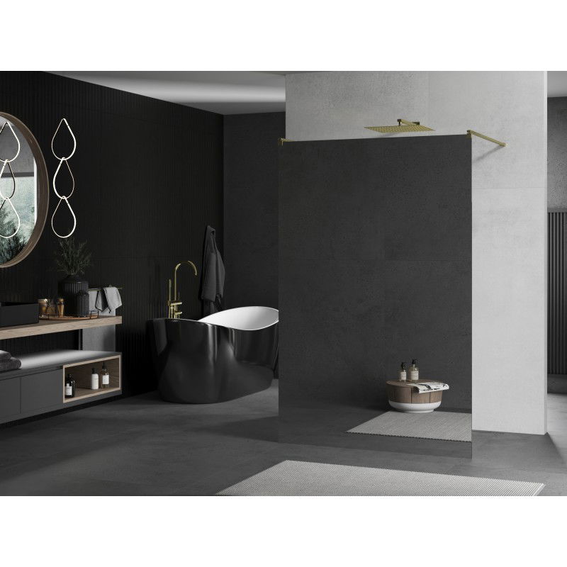 Mexen Kioto paroi de douche autoportante 130 x 200 cm, miroir 8 mm, doré brossé - 800-130-002-55-50