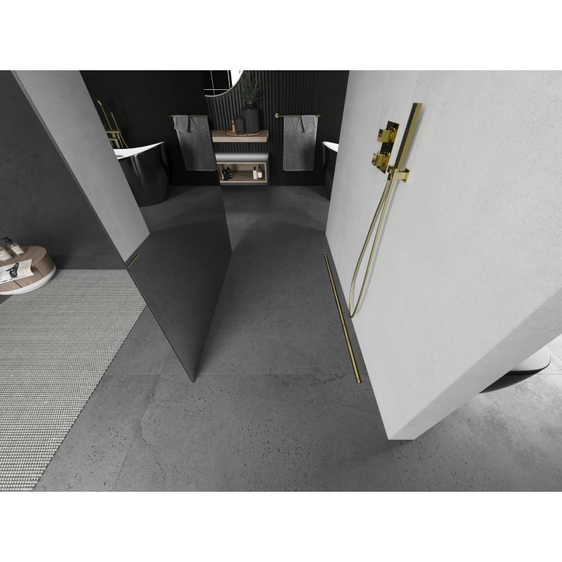 Mexen Kioto paroi de douche autoportante 140 x 200 cm, miroir 8 mm, or brossé - 800-140-002-55-50