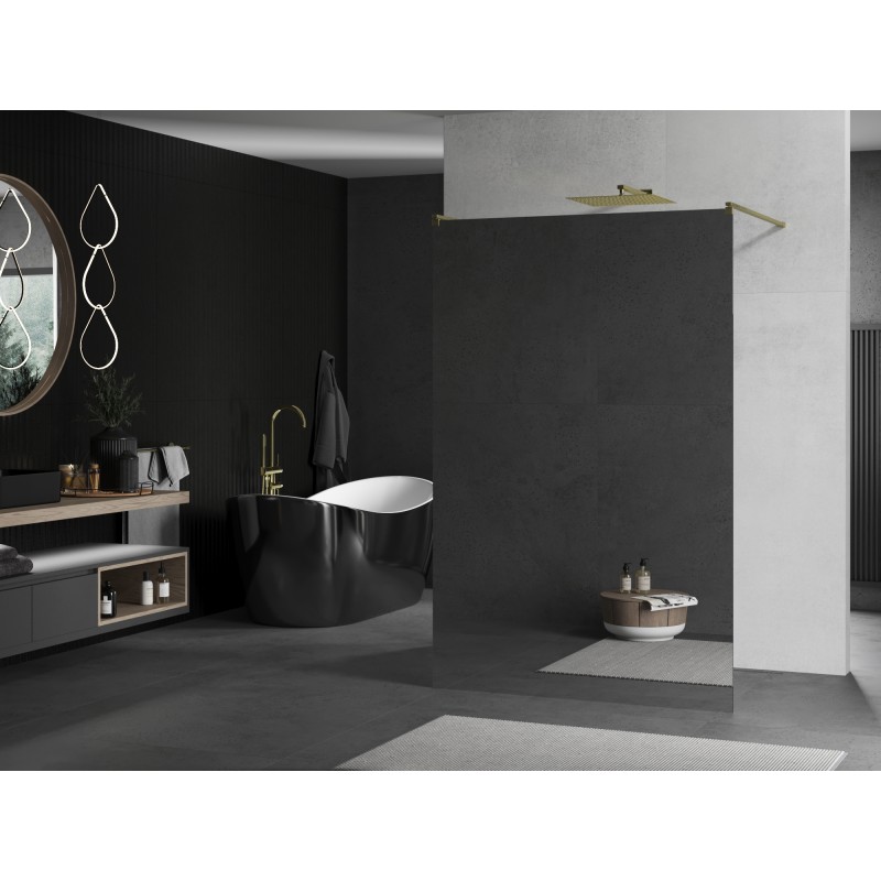 Mexen Kioto paroi de douche autoportante 140 x 200 cm, miroir 8 mm, or brossé - 800-140-002-55-50