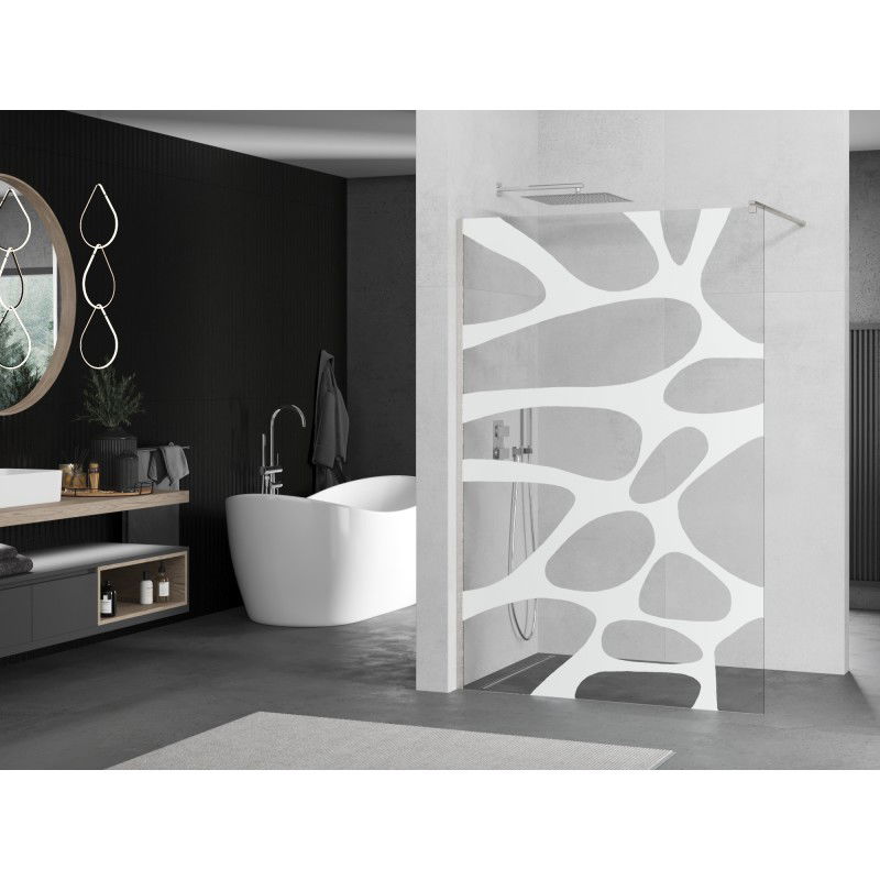 Mexen Kioto paroi de douche Walk-in 140 x 200 cm, vague blanche 8 mm, nickel brossé - 800-140-101-97-97