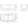 Baignoire Mexen ovale murale 180 x 80 cm, blanc/noir, trop-plein en or rose - 52671808075-60