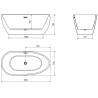 Baignoire Mexen Eos autoportante 150 x 75 cm, blanche/noire, évacuation en or brossé - 52471507575-55