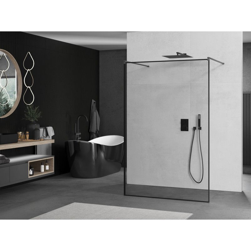 Mexen Kioto paroi de douche autoportante 100 x 200 cm, cadre noir 8 mm, gun gray brossé - 800-100-002-66-70