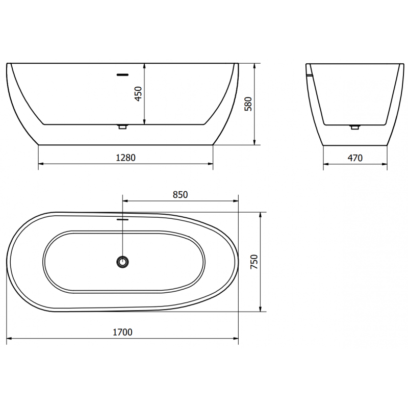 Mexen Eos baignoire autoportante 170 x 75 cm, blanc/noir, trop-plein blanc - 52471707575-20