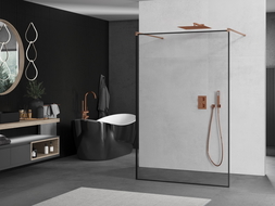 Mexen Kioto paroi de douche libre 100 x 200 cm, motif noir 8 mm, laiton brossé - 800-100-002-65-70