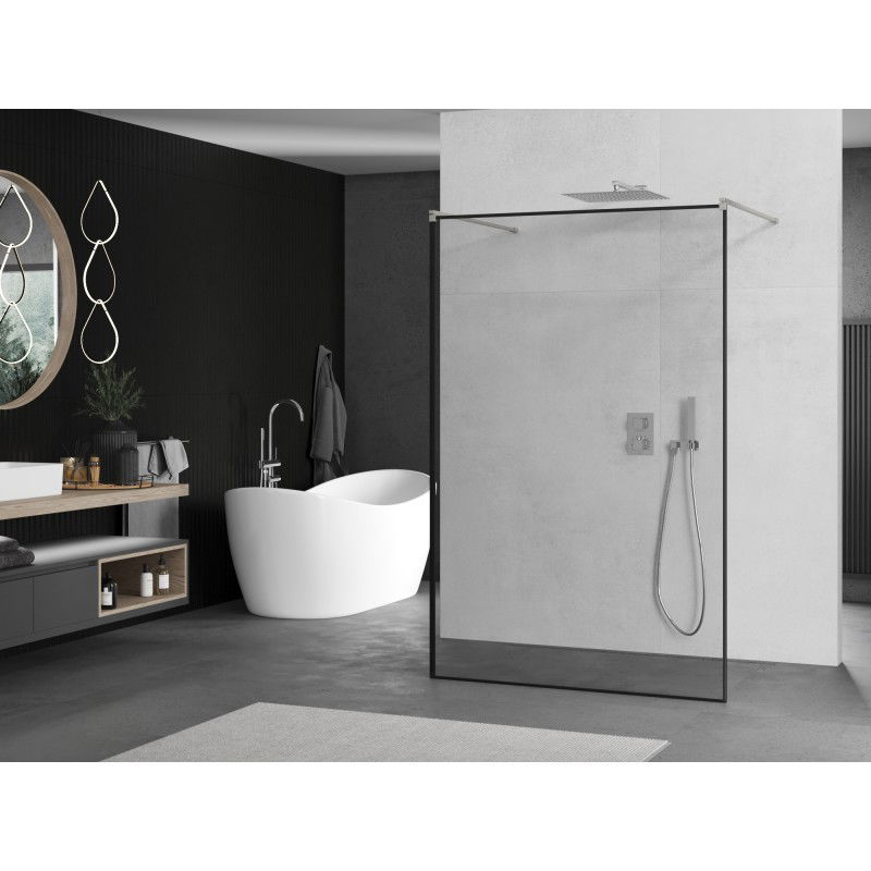 Mexen Kioto paroi de douche autoportante 130 x 200 cm, cadre noir 8 mm, nickel brossé - 800-130-002-97-70
