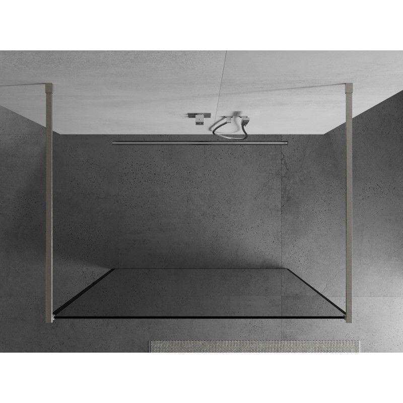 Mexen Kioto paroi de douche autoportante 150 x 200 cm, cadre noir 8 mm, nickel brossé - 800-150-002-97-70