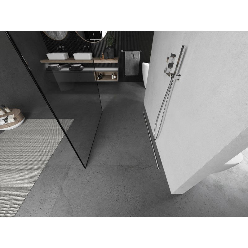 Mexen Kioto paroi de douche autoportante 160 x 200 cm, cadre noir 8 mm, nickel brossé - 800-160-002-97-70