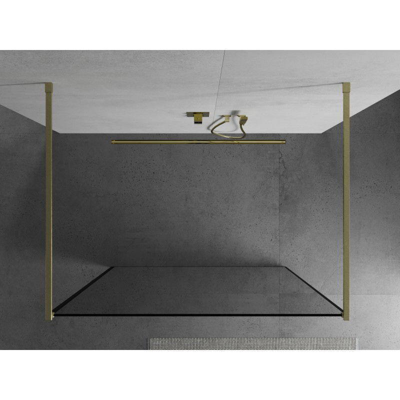 Mexen Kioto paroi de douche autoportante 100 x 200 cm, cadre noir 8 mm, or brossé - 800-100-002-55-70