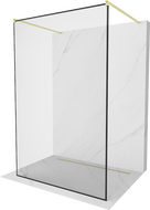 Mexen Kioto paroi de douche autoportante 130 x 200 cm, cadre noir 8 mm, doré brossé - 800-130-002-55-70