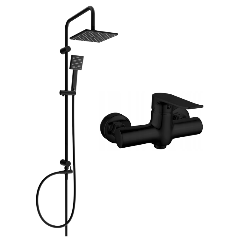 Ensemble de douche à montage mural Mexen Tord avec douche de tête et robinet de douche Pecos, noir - 72740200-70
