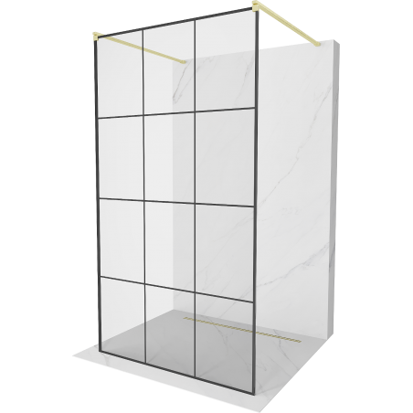Mexen Kioto paroi de douche autoportante 100 x 200 cm, motif noir 8 mm, or brossé - 800-100-002-55-77