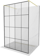 Mexen Kioto paroi de douche autoportante 130 x 200 cm, grille noire 8 mm, or brossé - 800-130-002-55-77