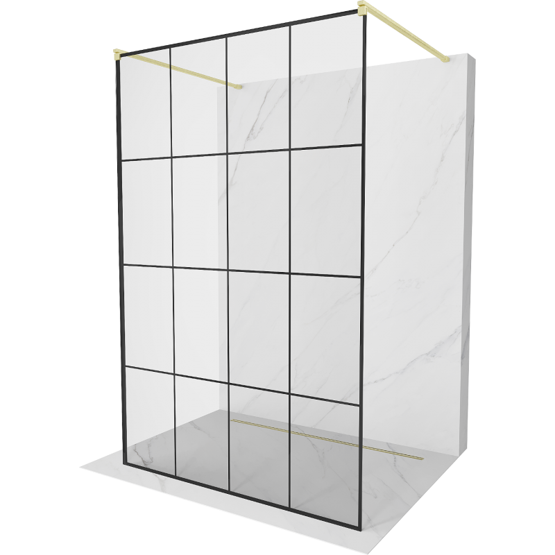 Mexen Kioto paroi de douche autoportante 140 x 200 cm, motif noir 8 mm, doré brossé - 800-140-002-55-77