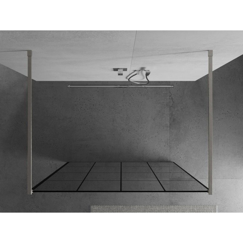 Mexen Kioto paroi de douche autoportante 140 x 200 cm, grille noire 8 mm, nickel brossé - 800-140-002-97-77