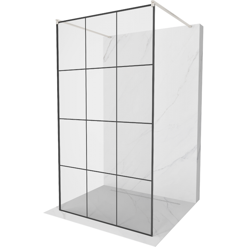 Mexen Kioto paroi de douche autoportante 120 x 200 cm, grille noire 8 mm, nickel brossé - 800-120-002-97-77