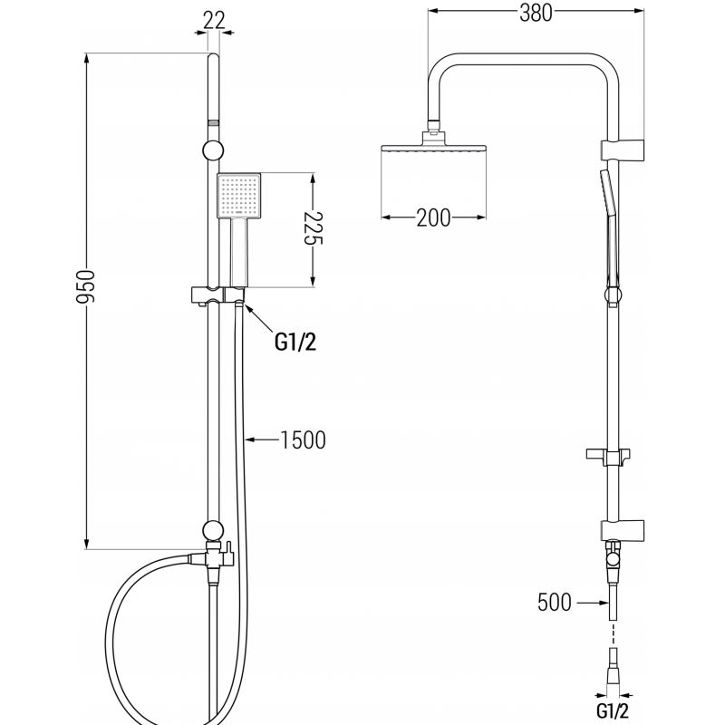 Mexen Cetus Tord ensemble de douche en saillie avec douche de tête et mitigeur, chrome - 744340200-00