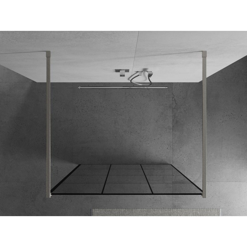 Mexen Kioto paroi de douche autoportante 110 x 200 cm, grille noire 8 mm, nickel brossé - 800-110-002-97-77