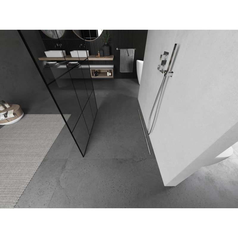 Mexen Kioto paroi de douche autoportante 110 x 200 cm, grille noire 8 mm, nickel brossé - 800-110-002-97-77