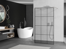 Mexen Kioto paroi de douche autoportante 100 x 200 cm, grille noire 8 mm, nickel brossé - 800-100-002-97-77