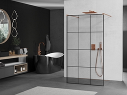 Mexen Kioto paroi de douche autoportante 100 x 200 cm, grille noire 8 mm, cuivre brossé - 800-100-002-65-77