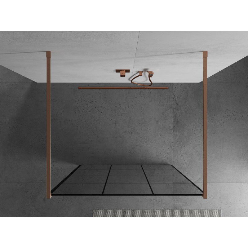 Mexen Kioto paroi de douche autoportante 100 x 200 cm, grille noire 8 mm, cuivre brossé - 800-100-002-65-77