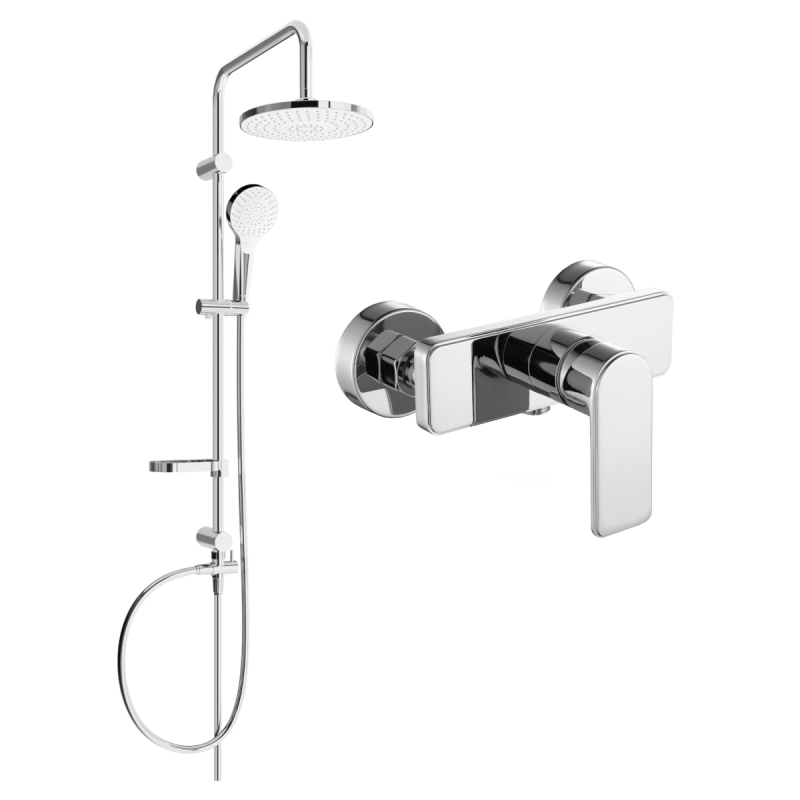 Ensemble de douche apparent Mexen Erik avec douche de tête et robinet de douche Cetus, chrome - 744340205-00