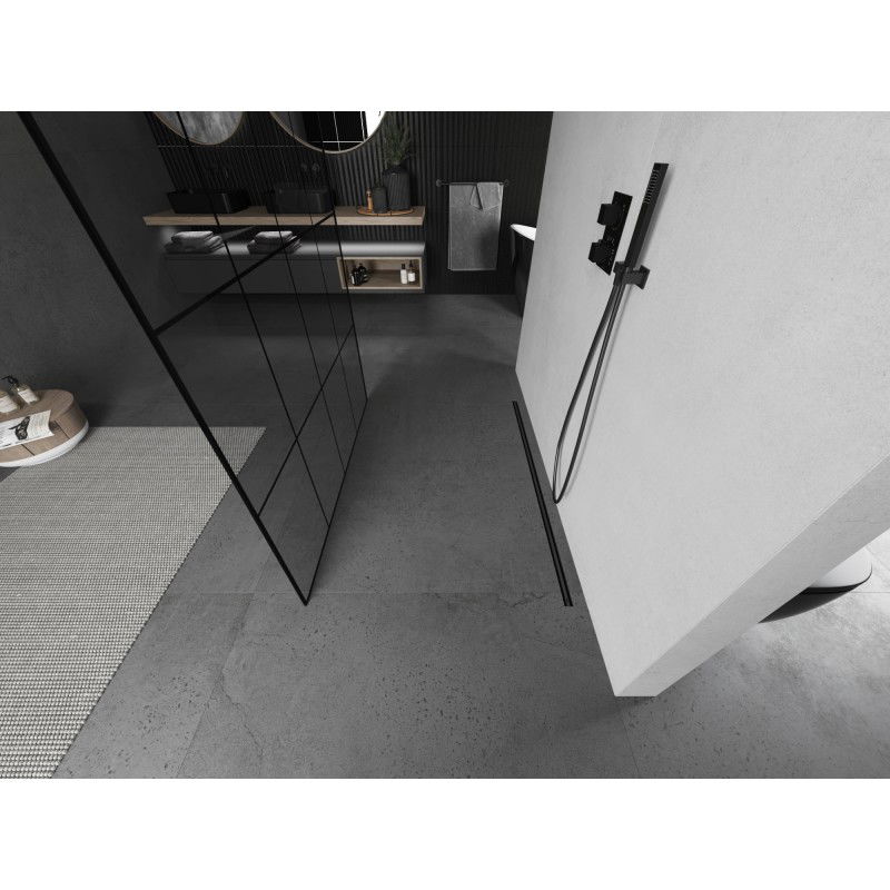 Mexen Kioto paroi de douche autoportante 160 x 200 cm, grille noire 8 mm, gris canon brossé - 800-160-002-66-77