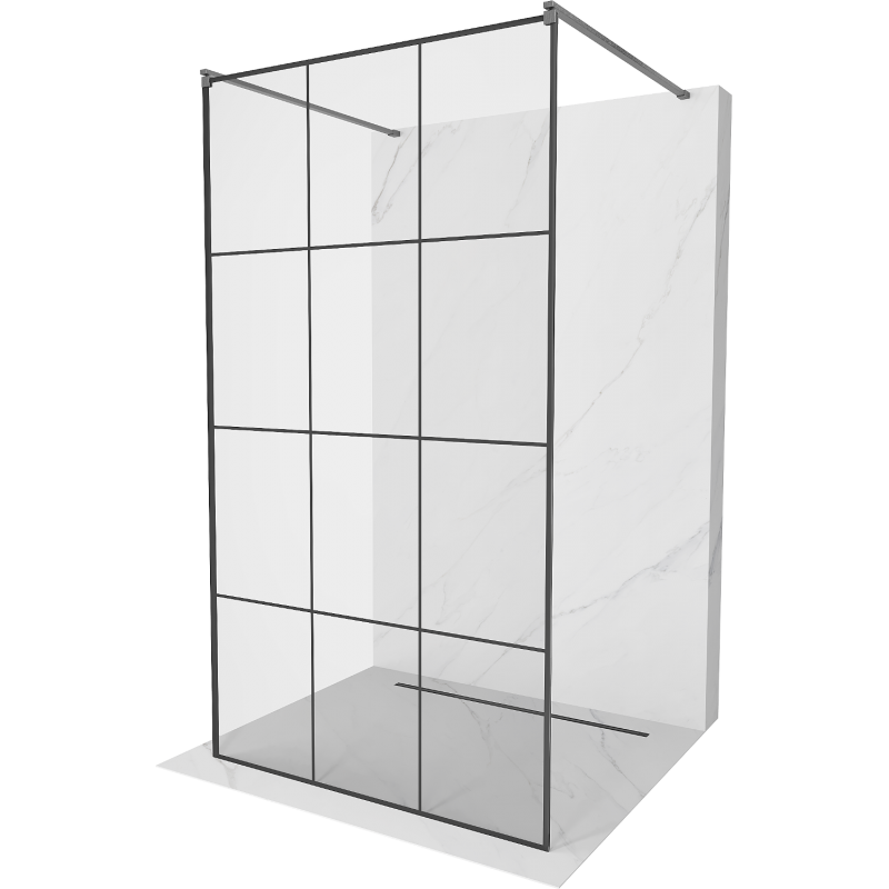 Mexen Kioto paroi de douche autoportante 110 x 200 cm, motif noir 8 mm, gun gray brossé - 800-110-002-66-77