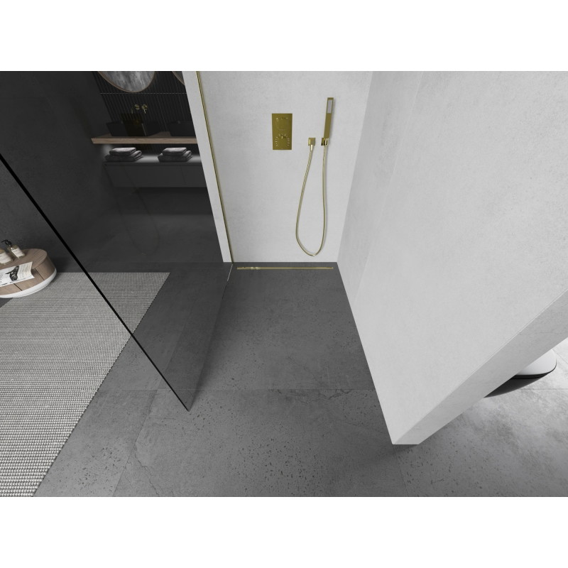 Mexen Kioto L panneau de douche Walk-in 60 x 200 cm, transparent, or brossé - 800-060-103-55-00