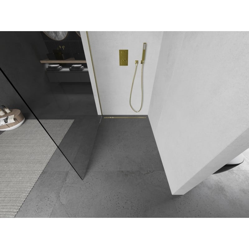 Mexen Kioto L paroi de douche Walk-in 85 x 200 cm, transparent, or brossé - 800-085-103-55-00