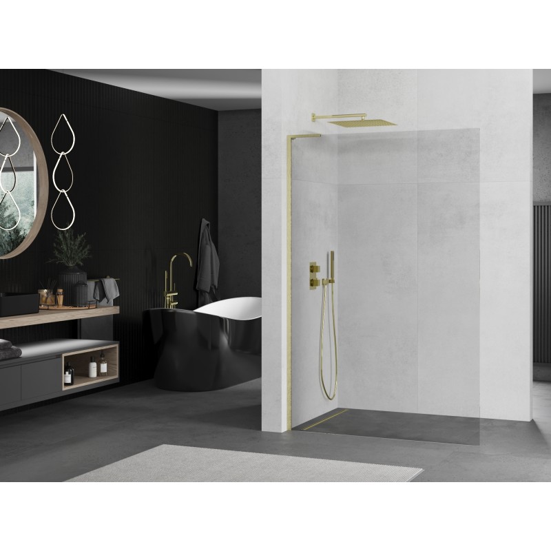 Mexen Kioto L paroi de douche Walk-in 85 x 200 cm, transparent, or brossé - 800-085-103-55-00