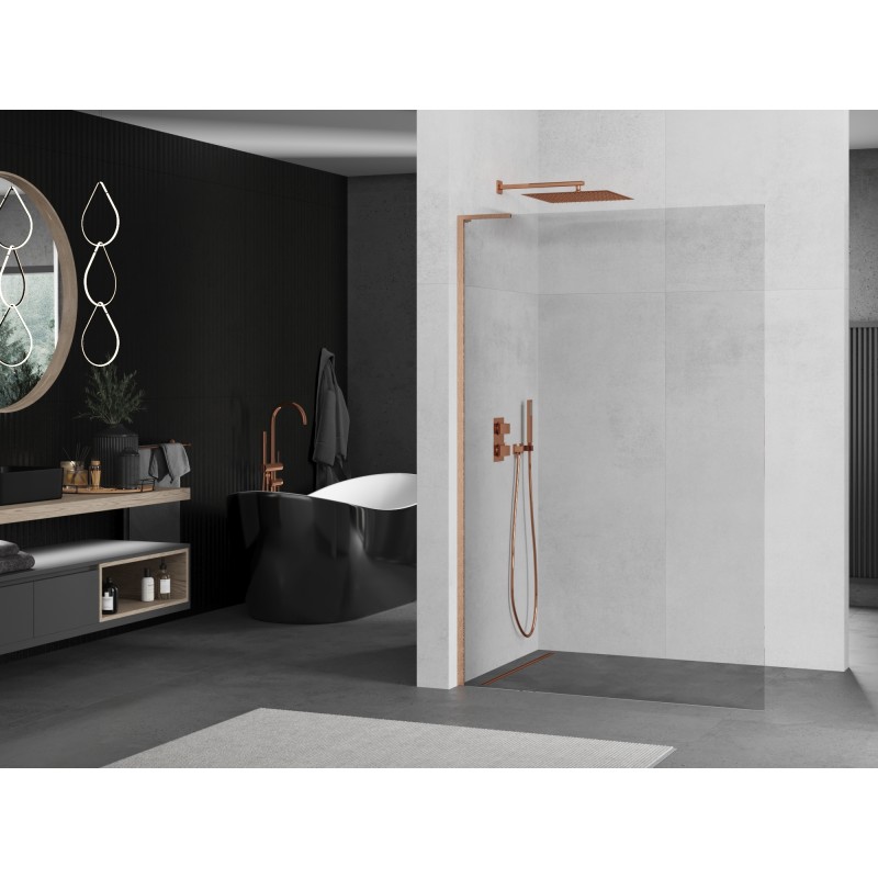 Mexen Kioto L paroi de douche Walk-in 50 x 200 cm, transparent, cuivre brossé - 800-050-103-65-00