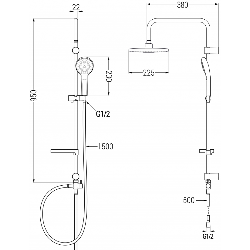 Mexen Alfa Erik ensemble de douche en saillie avec pomme de douche et robinet de douche, noir - 745740205-70