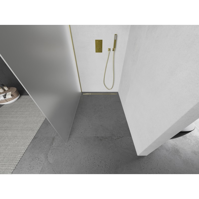 Mexen Kioto L paroi de douche Walk-in 90 x 200 cm, givre, or - 800-090-103-50-30