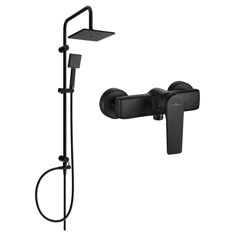 Mexen Tord ensemble de douche mural avec pomme de douche et robinet de douche Lynx, noir - 745940200-70