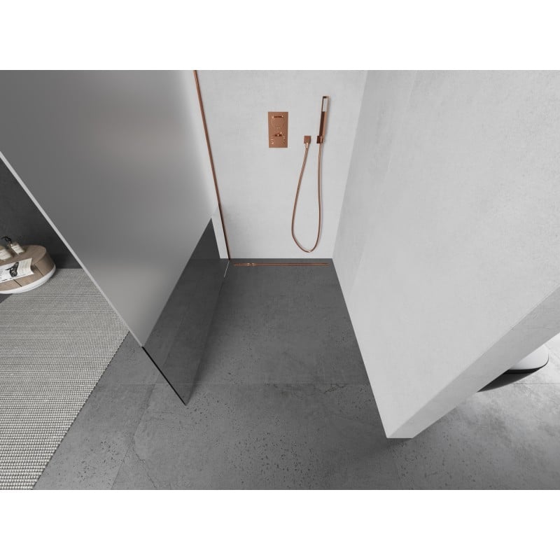 Mexen Kioto L paroi de douche Walk-in 100 x 200 cm, transparent/givre, or rose - 800-100-103-60-35
