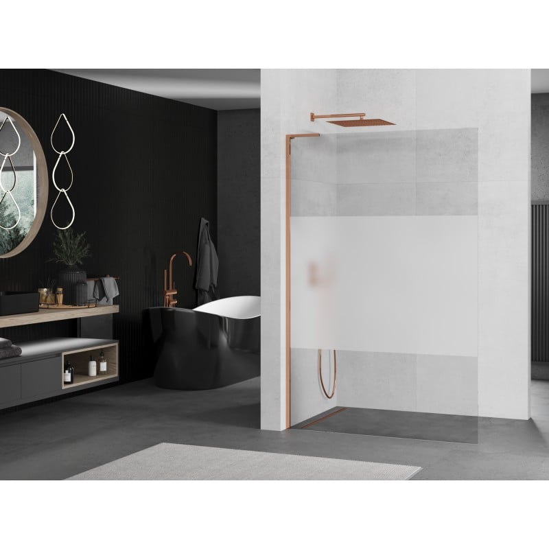 Mexen Kioto L paroi de douche Walk-in 100 x 200 cm, transparent/givre, or rose - 800-100-103-60-35