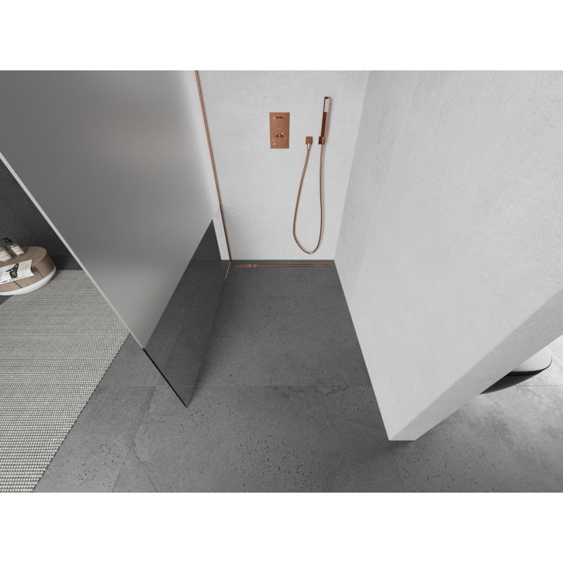 Mexen Kioto L paroi de douche Walk-in 70 x 200 cm, transparent/givré, cuivre brossé - 800-070-103-65-35