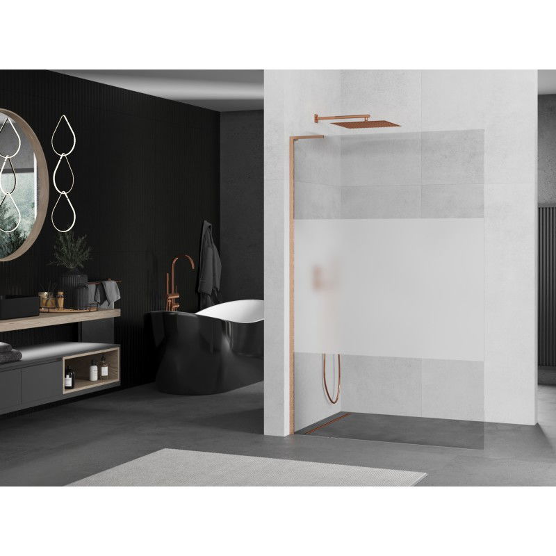 Mexen Kioto L cloison de douche Walk-in 110 x 200 cm, transparent/givre, cuivre brossé - 800-110-103-65-35