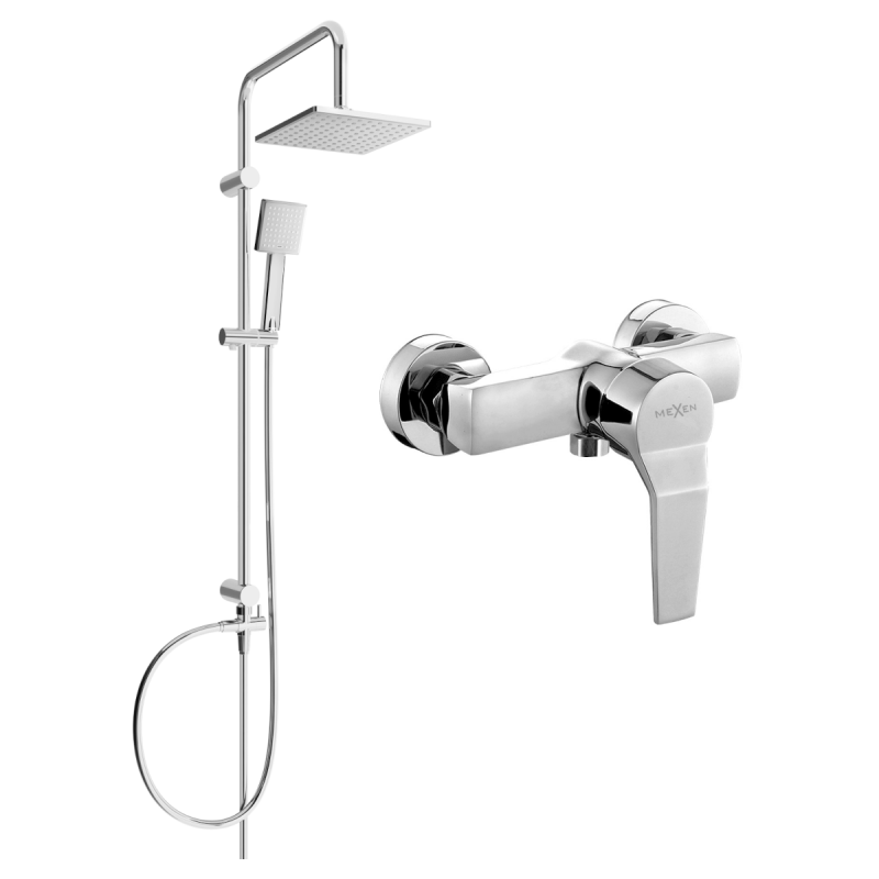Mexen Caro Tord ensemble de douche apparent avec douche de tête et mitigeur de douche, chromé - 746640200-00
