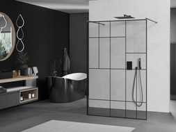 Mexen Kioto paroi de douche autoportante 100 x 200 cm, motif noir 8 mm, gris canon brossé - 800-100-002-66-78