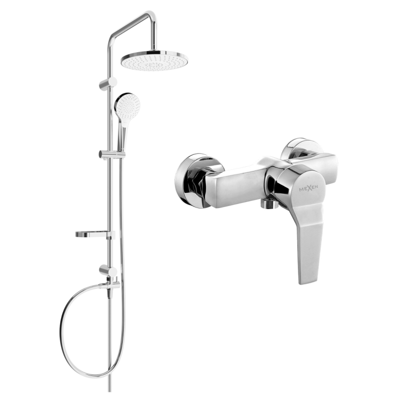 Mexen Erik ensemble de douche en saillie avec pomme de douche et robinet de douche Caro, chrome - 746640205-00