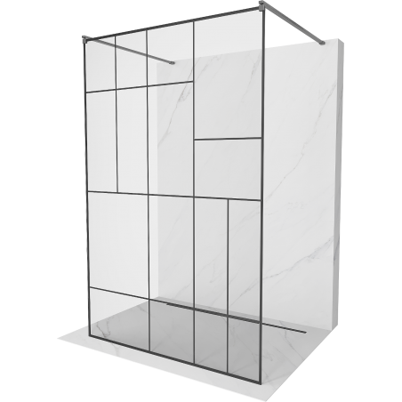 Mexen Kioto paroi de douche autoportante 140 x 200 cm, motif noir 8 mm, gris gun brossé - 800-140-002-66-78
