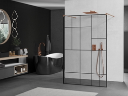 Mexen Kioto paroi de douche autoportante 110 x 200 cm, motif noir 8 mm, cuivre brossé - 800-110-002-65-78