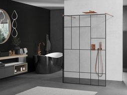 Mexen Kioto paroi de douche libre debout 120 x 200 cm, motif noir 8 mm, laiton brossé - 800-120-002-65-78
