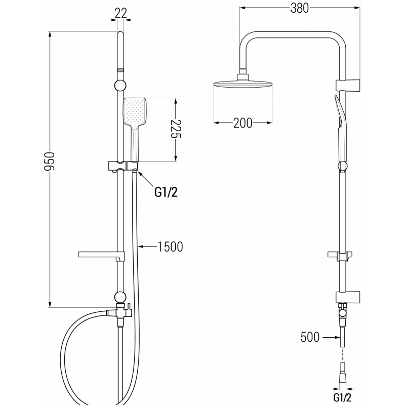 Mexen Caro Sven ensemble de douche encastré avec tête de douche et mitigeur, chrome - 746640262-00