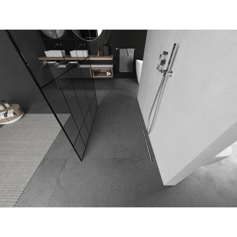 Mexen Kioto paroi de douche autoportante 100 x 200 cm, motif noir 8 mm, nickel brossé - 800-100-002-97-78