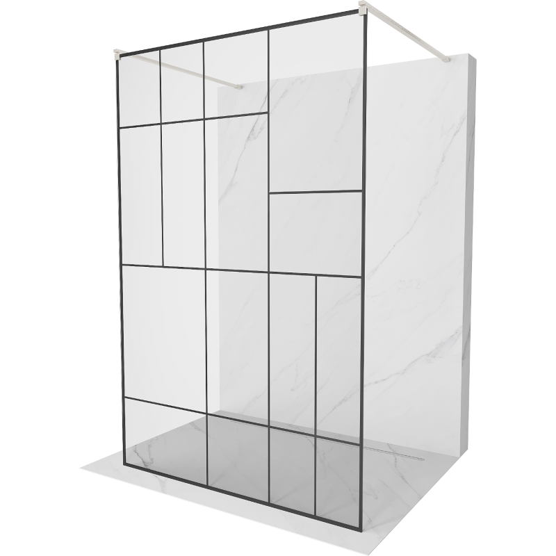 Mexen Kioto paroi de douche autoportante 130 x 200 cm, motif noir 8 mm, nickel brossé - 800-130-002-97-78