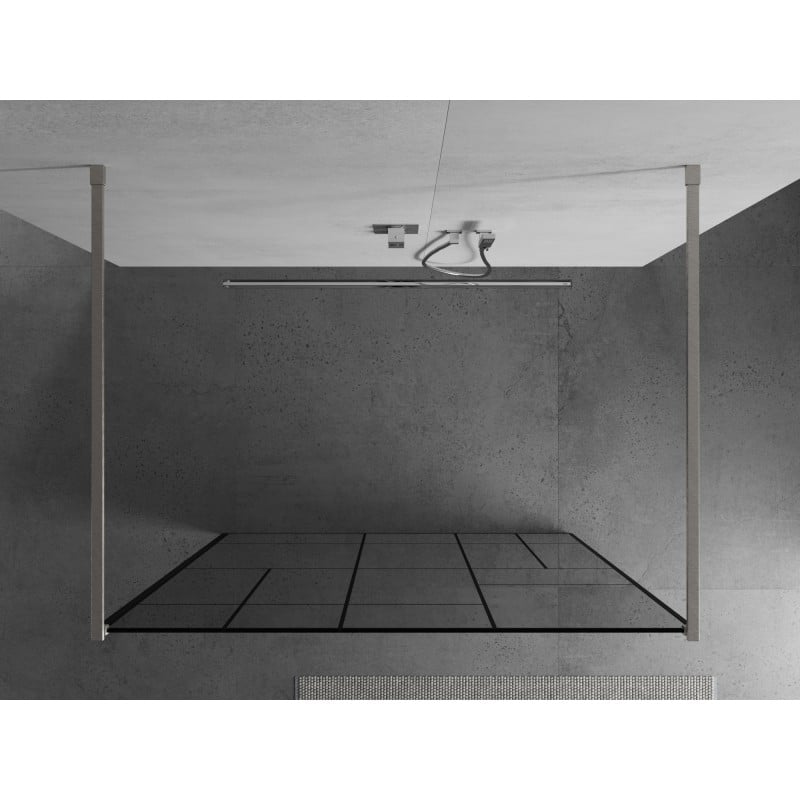 Mexen Kioto paroi de douche autoportante 140 x 200 cm, motif noir 8 mm, nickel brossé - 800-140-002-97-78